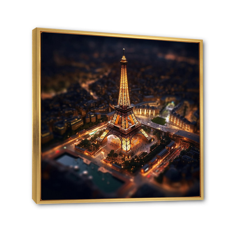 " Paris Eiffel Tower Neon Light ", 16" H x 16" W x 1" D, Gold Floater Framed