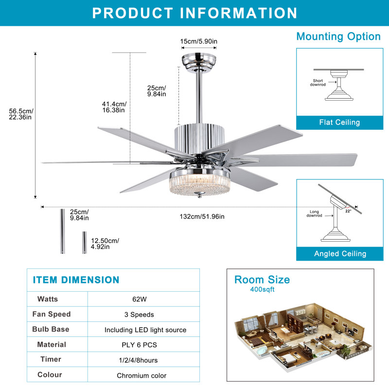 Ljubika 51.96'' Ceiling Fan with LED Lights