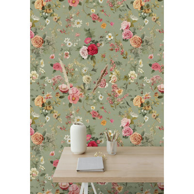 Papier peint floral rétro avec adhésif mural et botanique