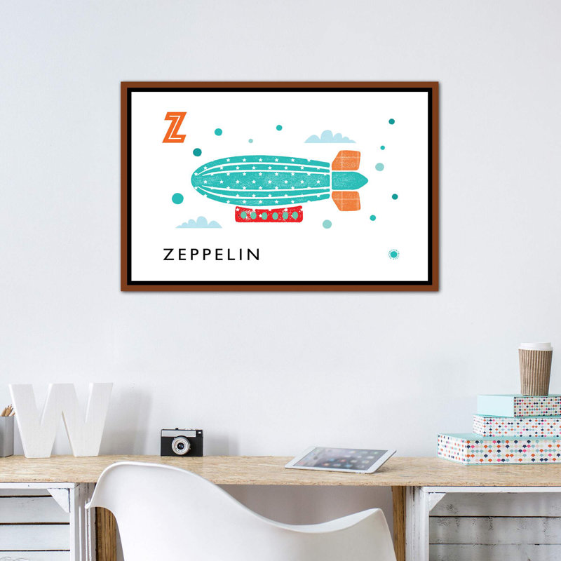 Z Is for Zeppelin - imprimé, H 26 po x l 40 po x 1,5 po, Toile avec cadre brun, Aucun mat