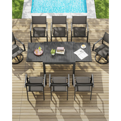 Table de salle à manger extensible en aluminium pour patio, table de salle à manger extensible Never-Rust pour 4 à 8 personnes, table de salle à manger extensible 38 "à 77", véranda, terrasse, jardin, noir