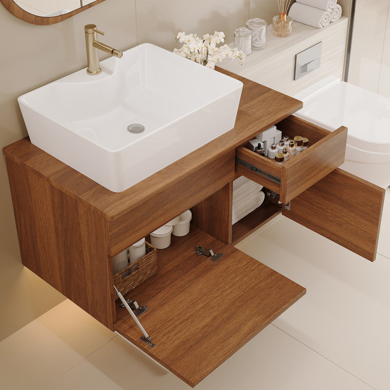 Meuble-lavabo flottant l 31,5 po avec lavabo, Noyer