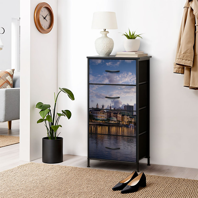 4 Drawer Dresser for Bedroom, Narrow Chest of Drawers, Wooden Top and Study Iron Frame 18"x37.5"-(WxH)