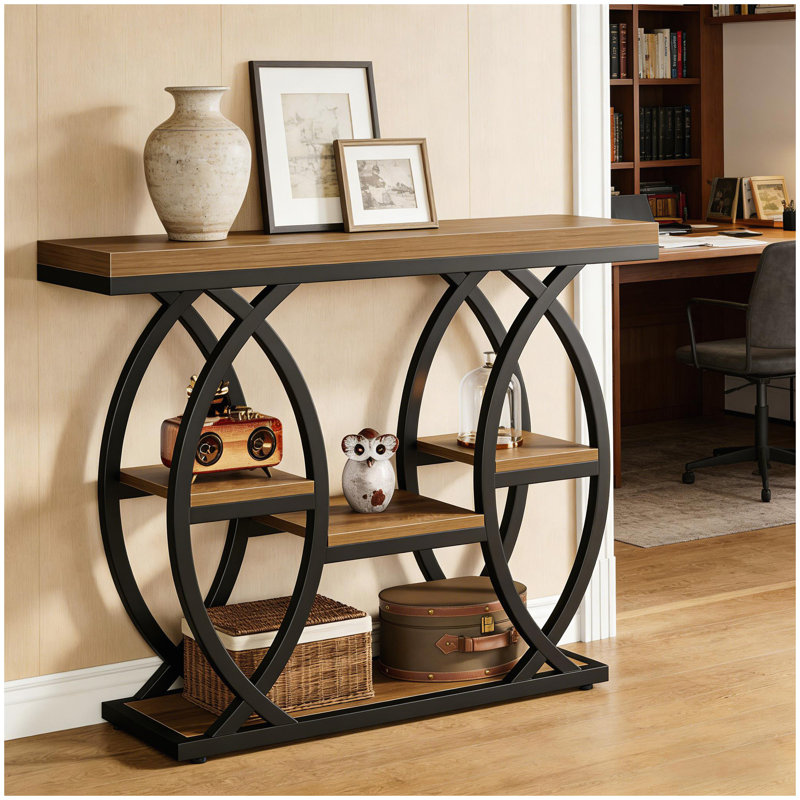 Classic Entryway Table,Practical Console Table,Steady Sofa Table, Black/Brown