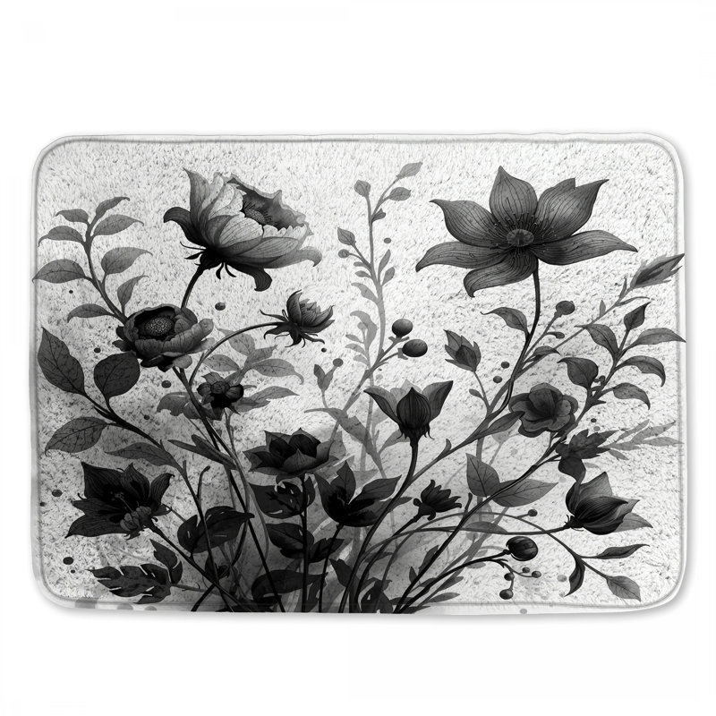 Tapis de bain monochrome à motif botanique, L 24 po x L 17 po
