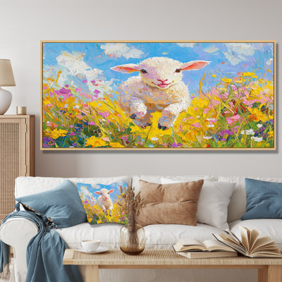 Durke, mignon agneau printanier s'amusant à la grange - mouton, art mural