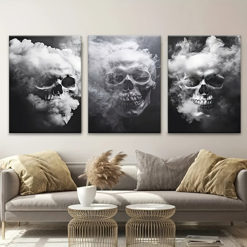 Impression sur toile 3 pièces Dark Smoky Skull - Bold Living Space, 36 * 24 pouces 3 pièces