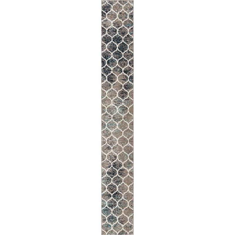 Tapis géométrique Llanet, Tapis de couloir 2 pi x 13 pi 1 po, Bleu multicolore