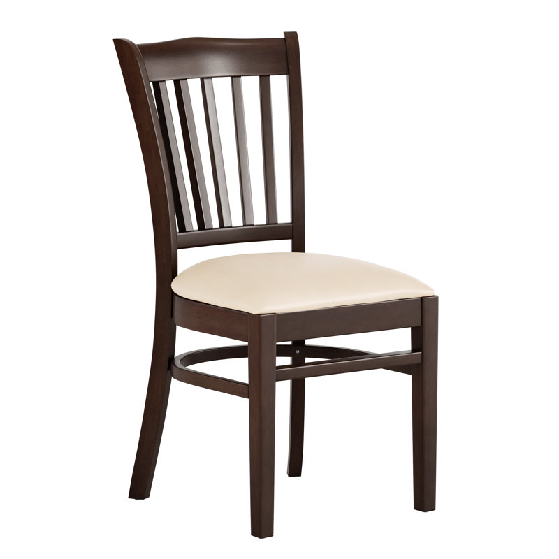 Orlison Vertical Slat Back Wooden Restaurant Chair, Walnut, Tan Vinyl