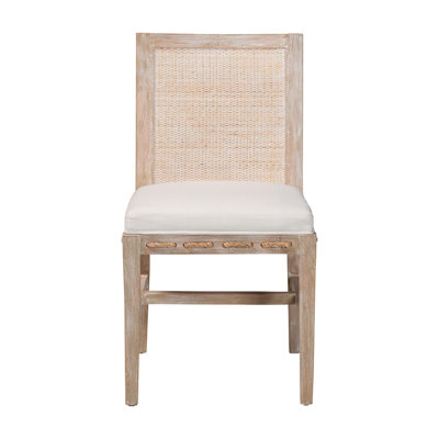 bali & pari Ashford Whitewash Rattan Dining Chair - Mahogany Wood Frame with Handwoven Wicker Backrest and Braided Rope Inserts for Coastal Dining Room