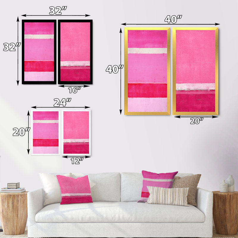 Ensemble de 2 peintures sur toiles fuchsia et blanc, 20" H x 24" W x 1" D, Cadre photo doré