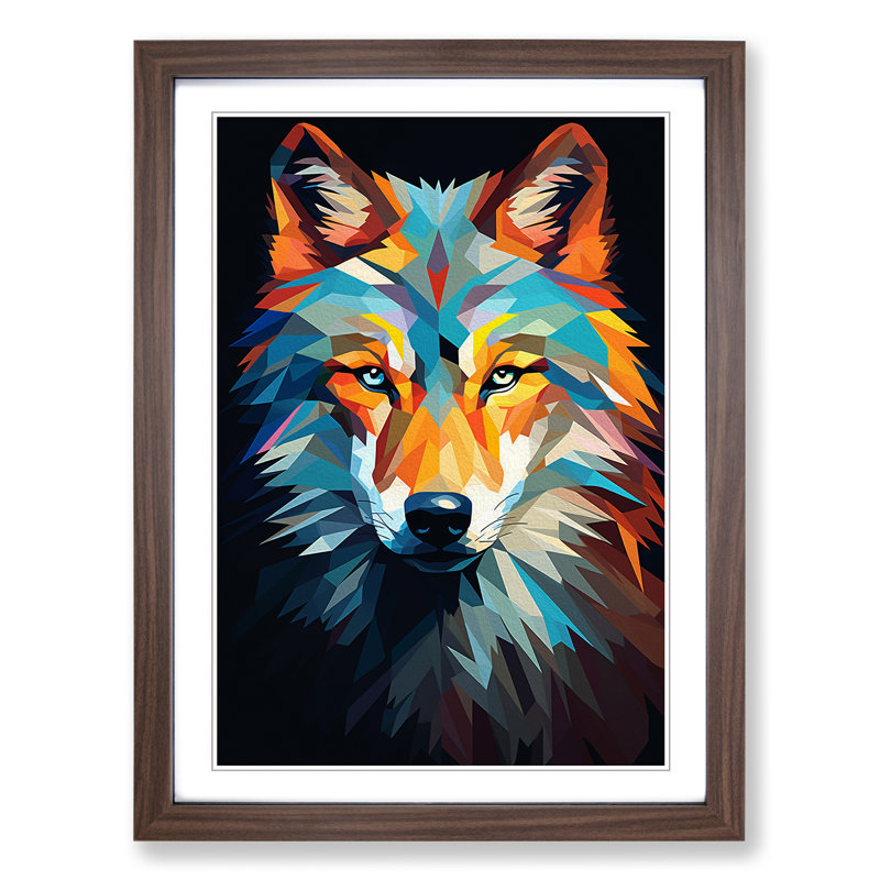 Wolf Minimalism - Framed Print, Walnut, 64cm H x 46cm W x 2cm D