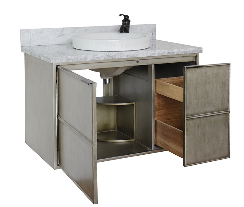 37'' Single Bathroom Vanity with Granite Top, White Carrara