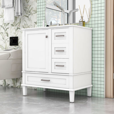 Mateer Modern Wooden Freestanding Single Bathroom Vanity with Ample Storage and Ceramic Sink