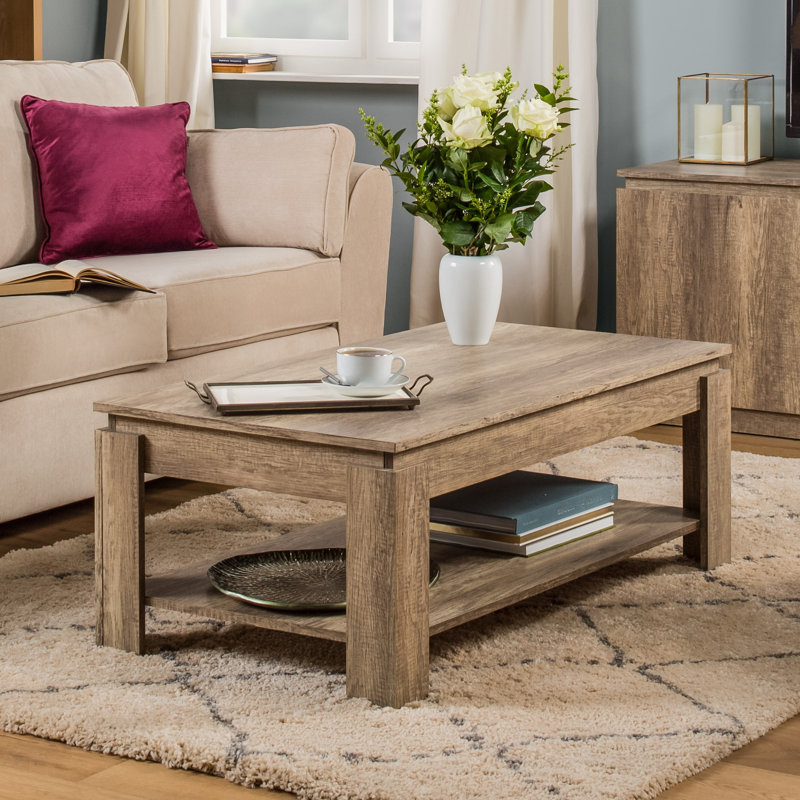 Allred Four Leg Coffee Table with Storage, Oak