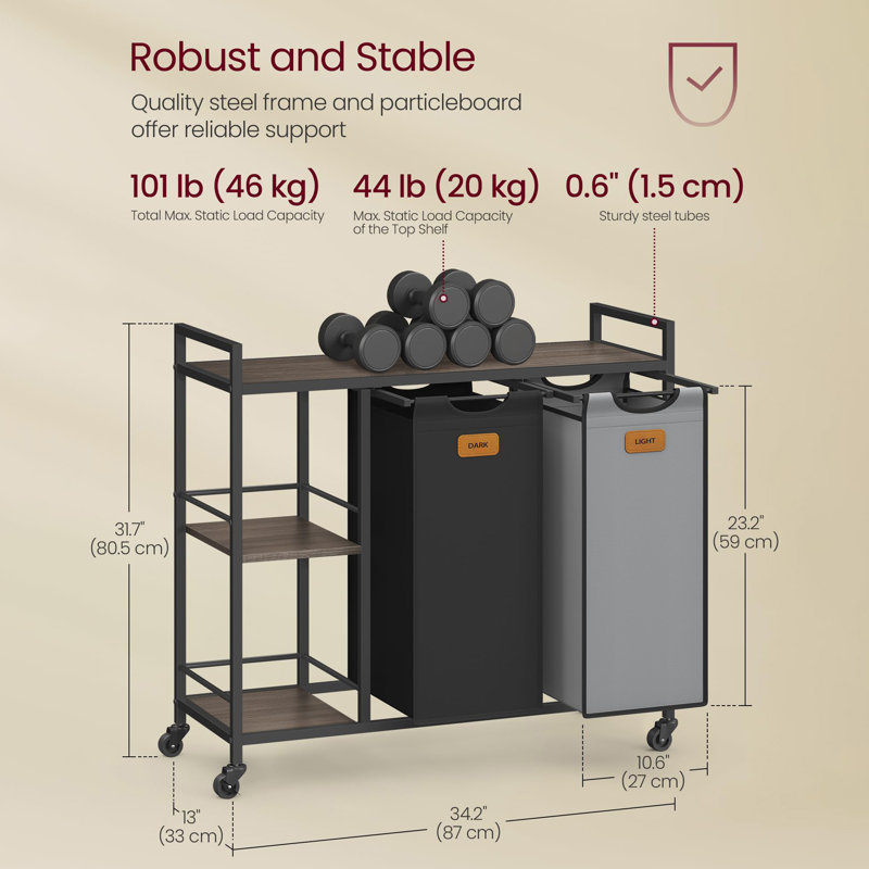 Rolling Laundry Hamper with Handles, Black