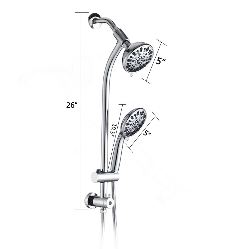 Pomme de douche à pluie coulissante en acier inoxydable sans perçage à 7 réglages, système de spa à double pomme de douche
