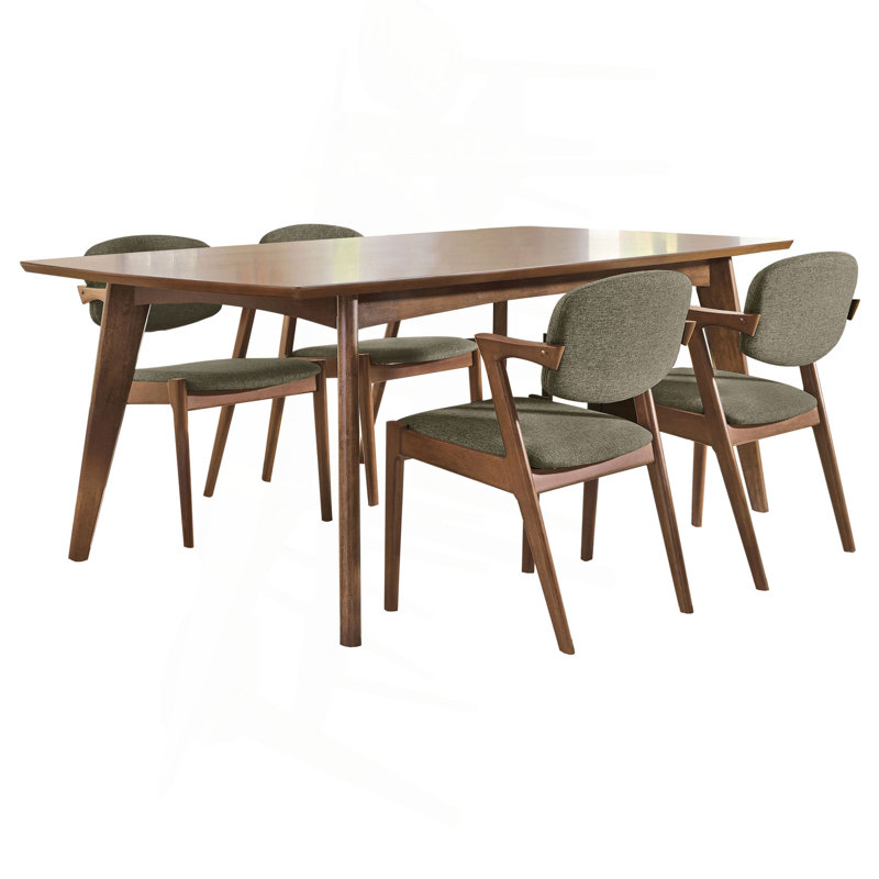 Grey And Dark Walnut Dining Set, 5 Pieces: Table, 4 Chairs