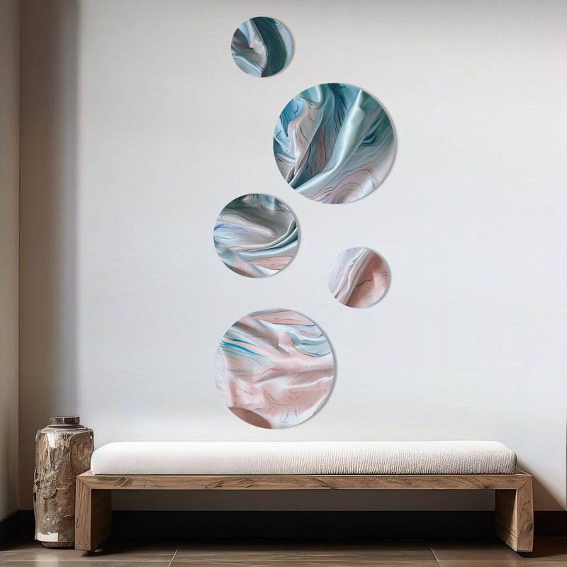 Pink Blue Dancing Colors II - Abstract Marble Metal Wall Décor