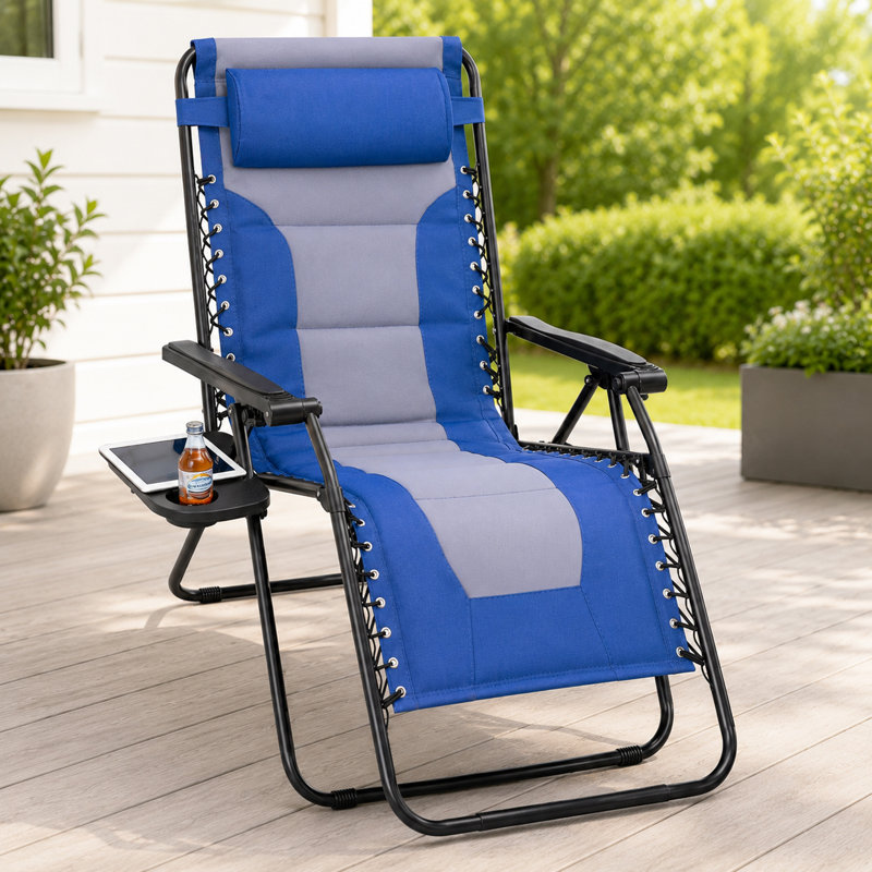 Fauteuils de patio inclinables relaxants en maille d'acier avec chaises et coussins ajustables, Blue/Grey