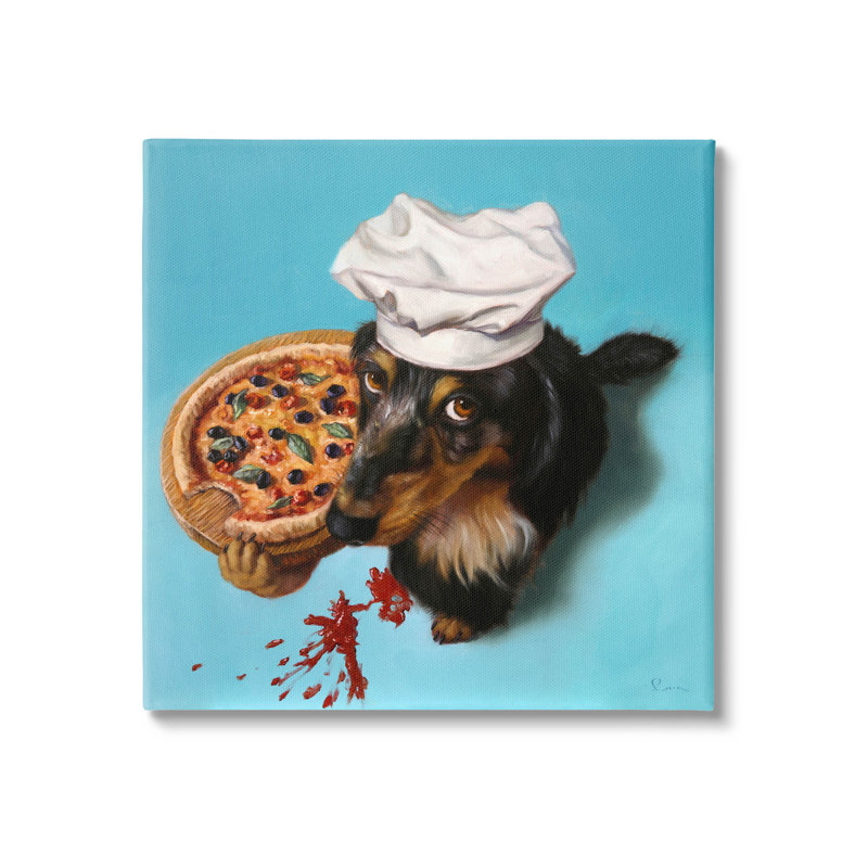 «Dog Chef Pizza Bite Portrait» par Lucia Heffernan, H 17 po x l 17 po x P 1,5 po