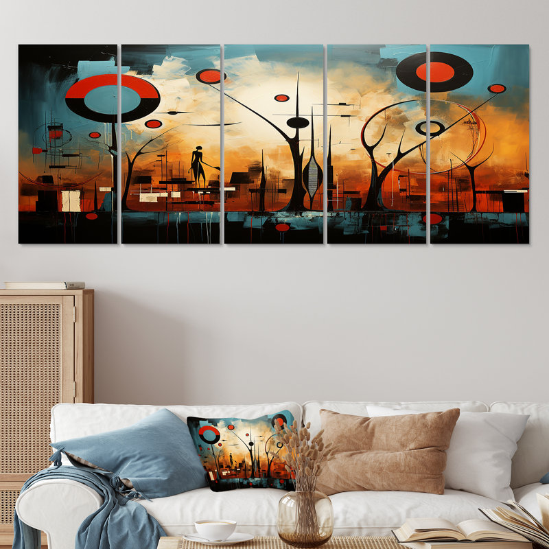 Urban Urban Vsion Blue Red Orange - Art africain, ensemble de 5 décorations murales, H 32 po x l 80 po