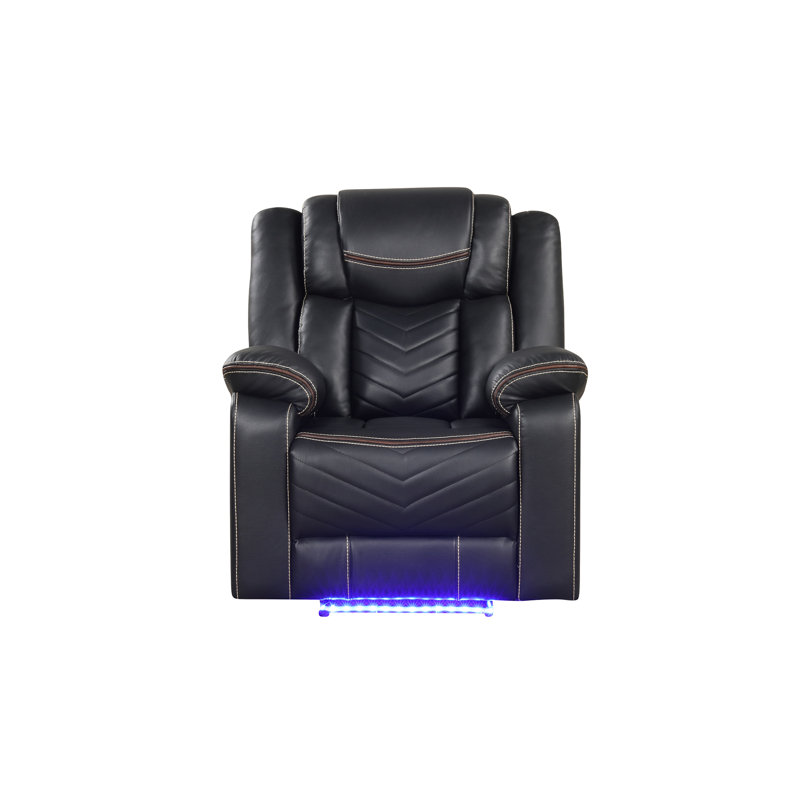 Challenger Modern Contemporary LED Power Recliner Chair Made With Wood And Metal Frame In Black, Black
