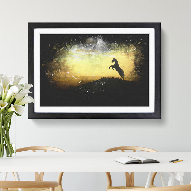 Horse at Sunset - Picture Frame Graphic Art, 36cm H x 48cm W x 2cm D, Black Framed