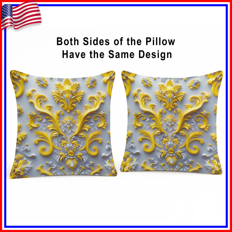 Coussins décoratifs jaunes à motif floral double face, 26 x 26 inches