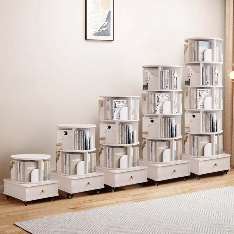 Bibliothèque pivotante à 360 degrés à 5 niveaux sur roulettes - Organisateur de coin étroit économiseur d'espace, bibliothèque en bois pour chambre / salon / bureau