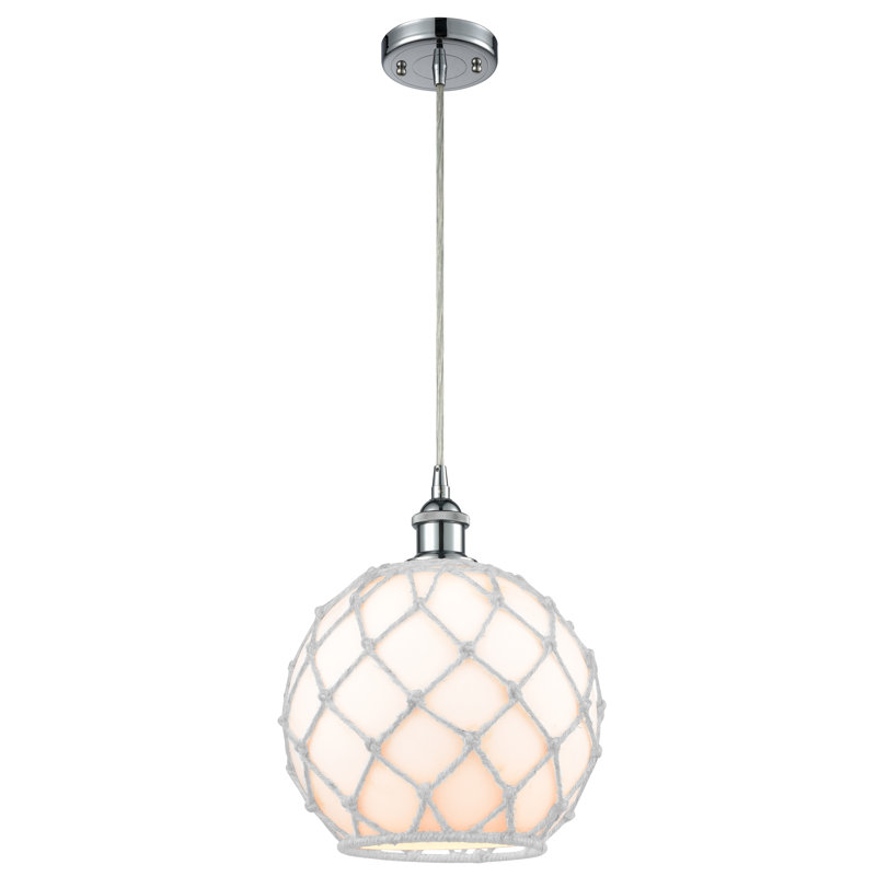 Luminaire suspendu sphère 1 lumière Tobey, Blanc et blanc, Chrome poli, H 133 po x l 10 po x P 10 po