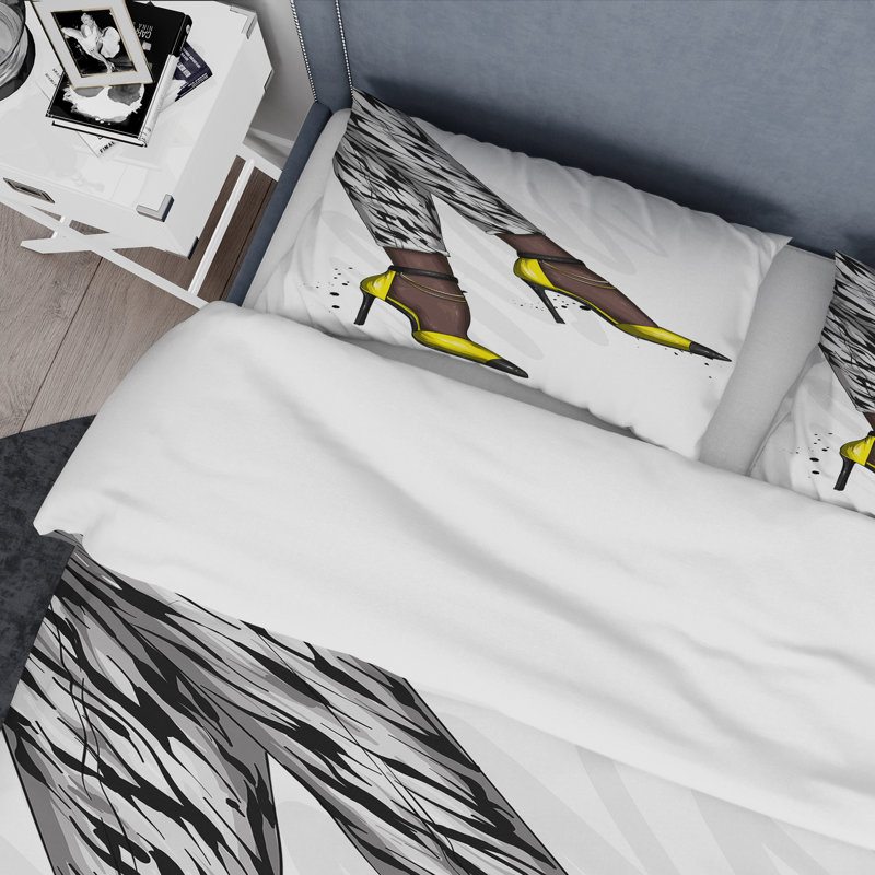 Pied de femme en talon aiguille jaune II - ensemble de housse de couette moderne - microfibre de polyester