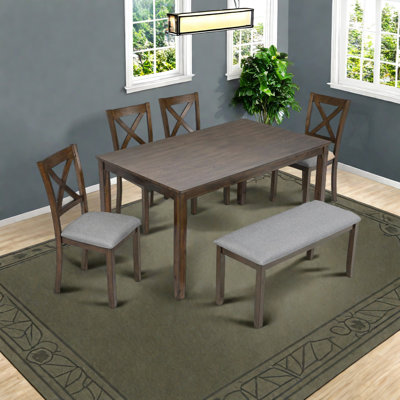 Dining Table Sets, 6-piece Kitchen Table And Chair Sets, Wooden Dining Table Chair Sets With Rectangular Dining Table, 4 Upholstered X-shaped Backrest