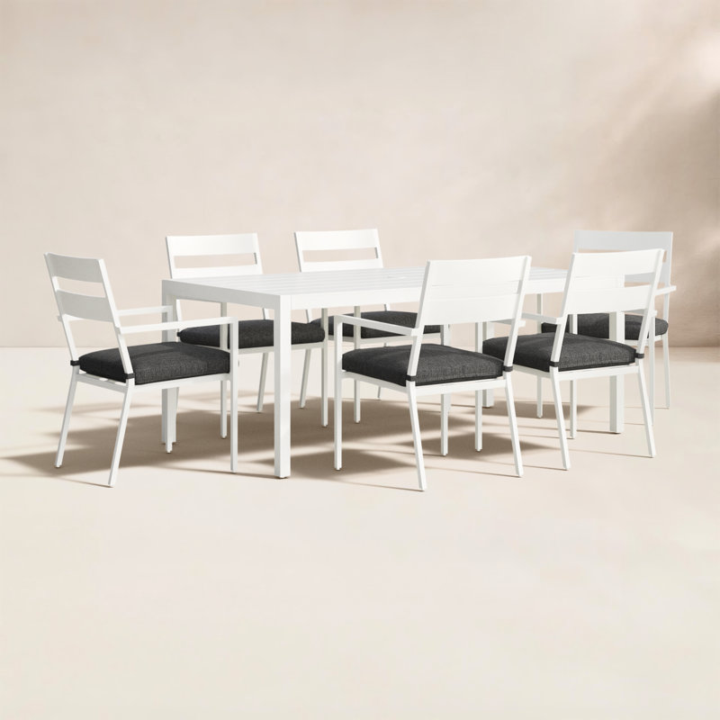 6 - Person Patio Dining Set with Rectangular Table , Cushions Included, White