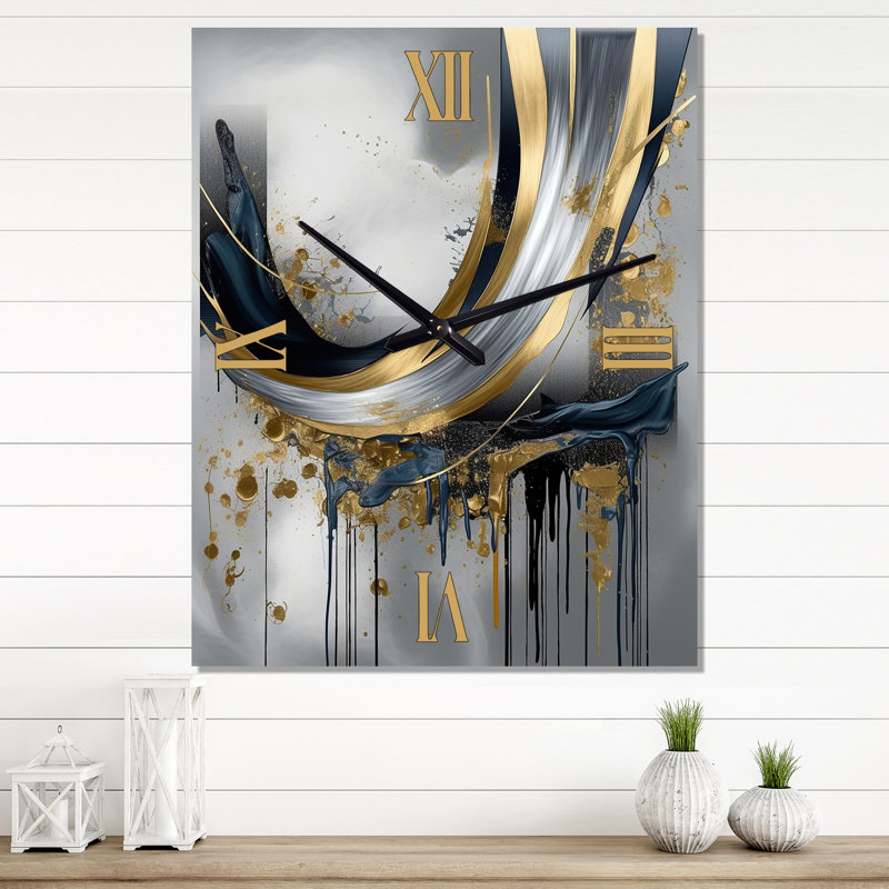 Shapes And Lines Abstract Marble V - Horloge murale abstraite, H 40 po x l 30 po