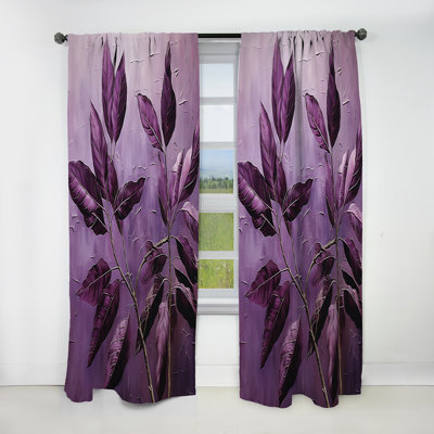 Purple Leaves Plum Precision II - Leaves Curtain - Velvet Blackout Floral Curtain - 1 Panels