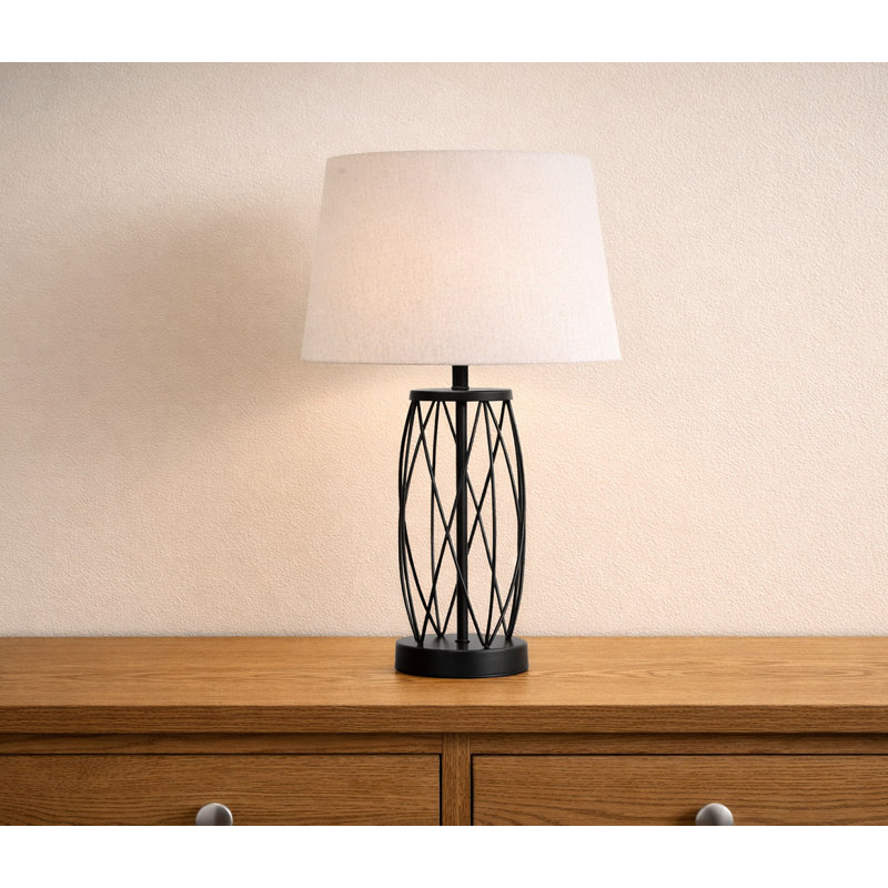 Alexarae 50cm Black Frame Style Table Lamp with Linen Shade, Beige