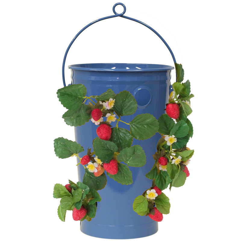 Pot de fleurs suspendu en acier galvanisé émaillé Blaker, Bleu