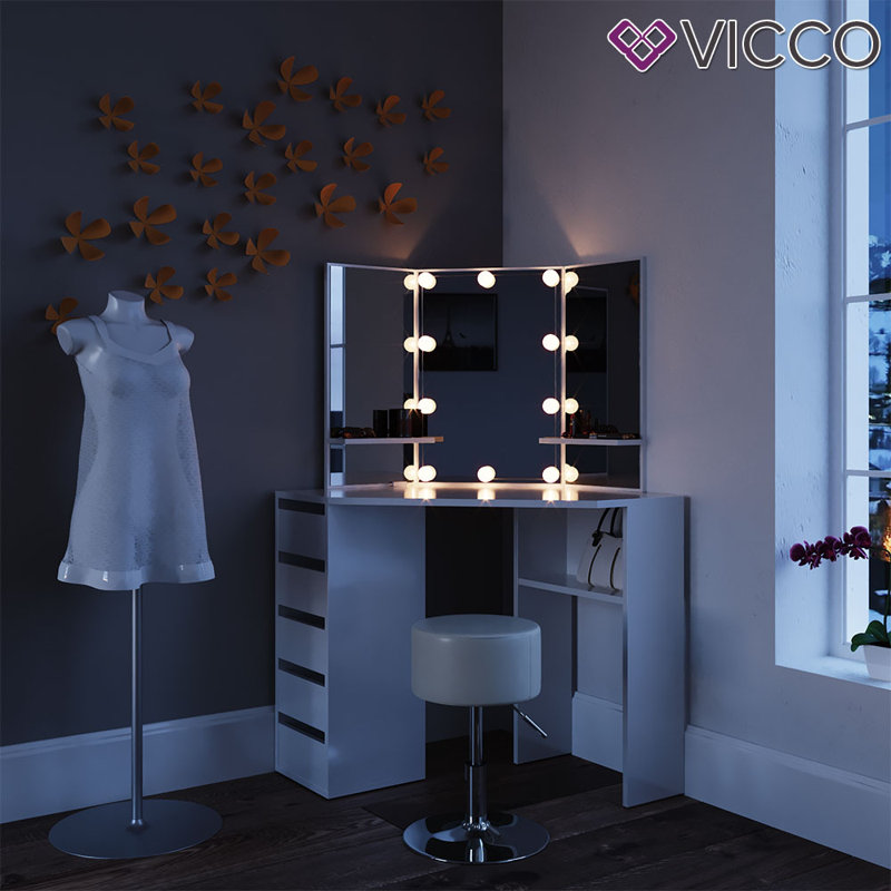 Russellville Dressing Table with Mirror, White