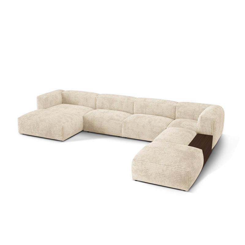 Betsayda 5 Seater Corduroy Corner Sofa , Light Beige