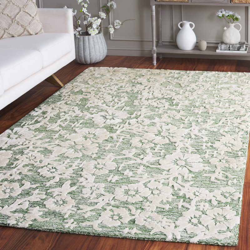 Tapis floral en laine / viscose / coton touffeté à la main Stiliani, Rectangle 5 pi x 8 pi