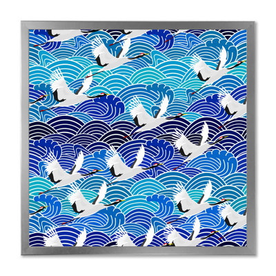 " Japanese Crane Birds On Blue Waves "