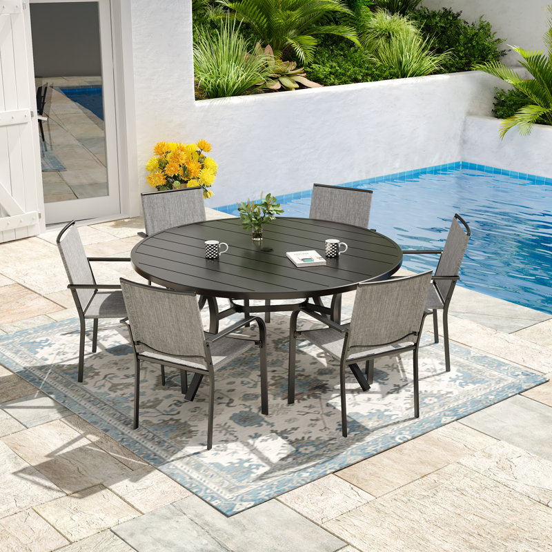 6 - Person Patio Dining Set With Round Table, Black/Gray