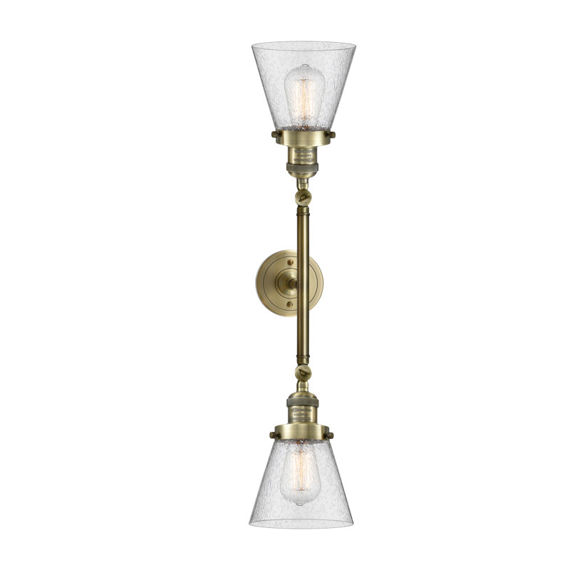 Cone 2 Light Tiltable Bath Vanity Light, Antique Brass, Seedy, Bulb Not Included