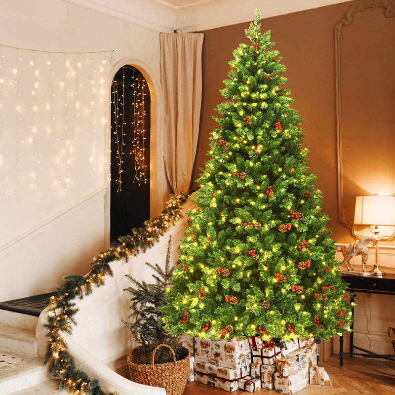 Arbre de Noël artificiel pin vert 7,5 pi avec 550 lumières claires / blanches