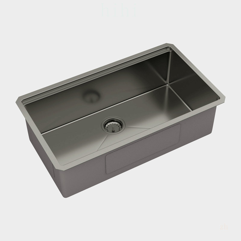 Évier de cuisine Gunmetal Workstation - bol simple 33 x 19 x 10 po, acier inoxydable de calibre 16, surface nano, facile à nettoyer