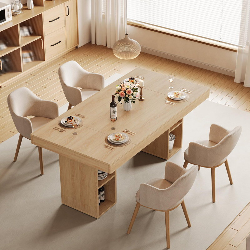 Table de salle à manger 62,9 "en bois pour 4 à 6 personnes avec base piédestal et cubes de rangement