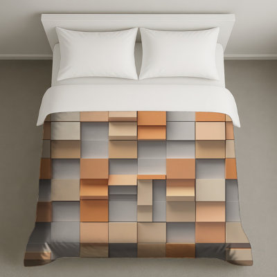 Beige Orange Squares Duvet Covers