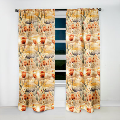 Motif de fleurs de prairie beiges - Motif floral I - Panneaux de rideaux à motif floral