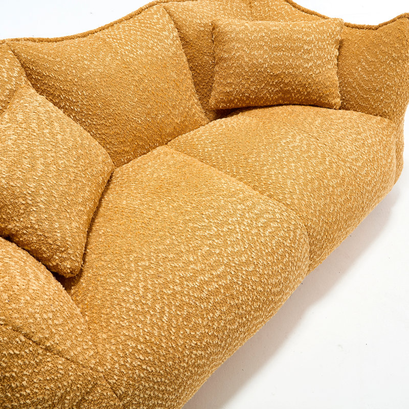 Modern Comfortable Soft Beanbag Chair With High Resilience Foam Core For 2 People, Yellow Chenille